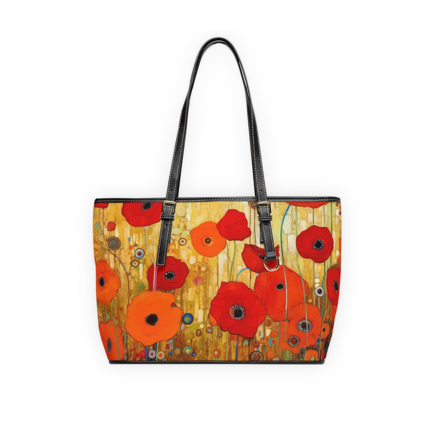 Floral Symphony: PU Leather Shoulder Bag showcasing Gustav Klimt's Poppies in Art Nouveau
