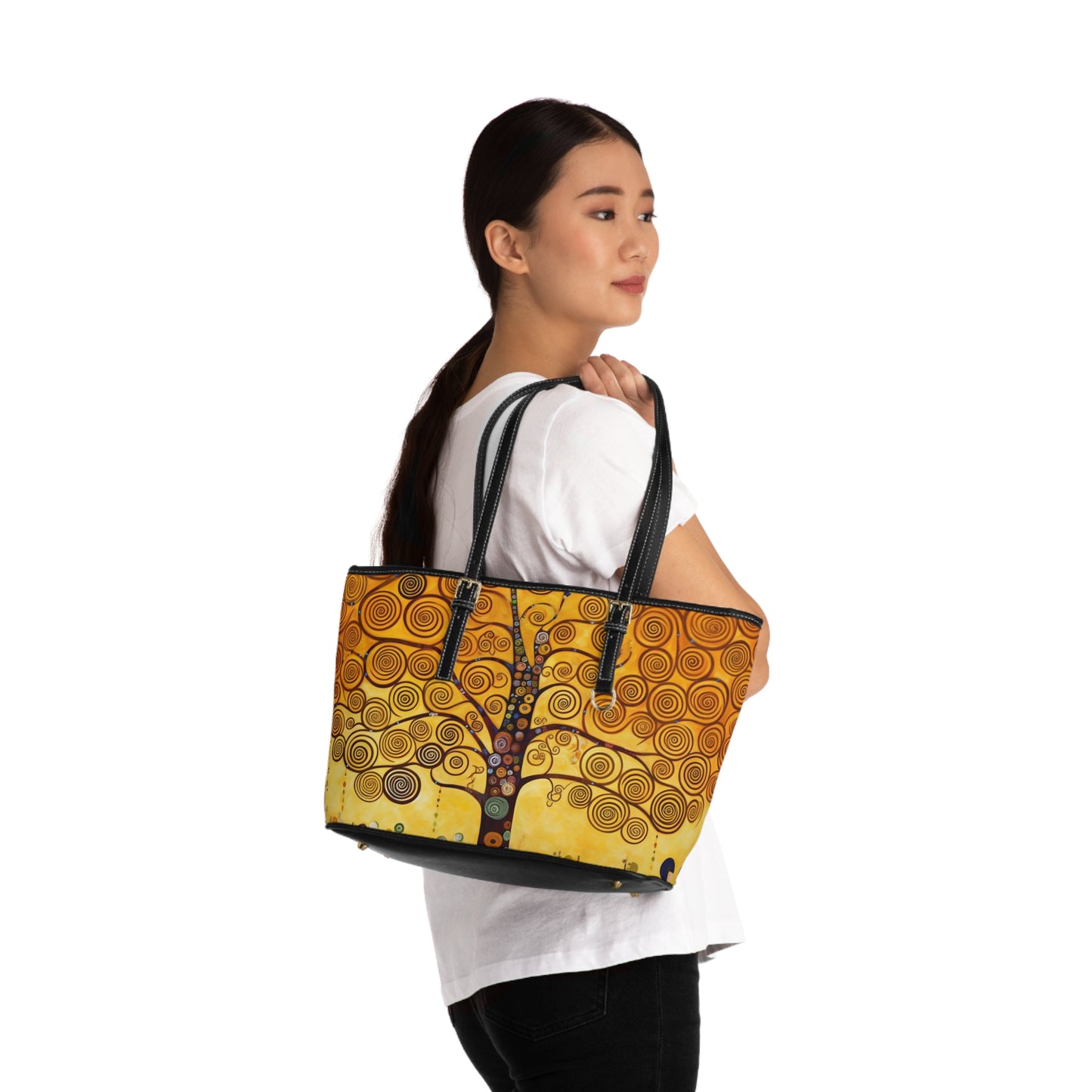 Symbolic Harmony: Gustav Klimt Tree of Life PU Leather Shoulder Bag, Embrace Artistic Elegance