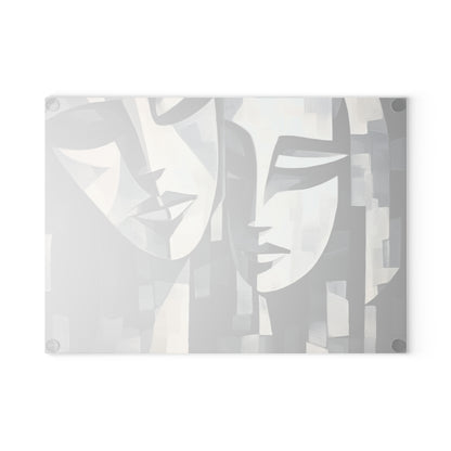 Abstract Oil Paint Glass Cutting Board: Cubist Artistry in a Portable Masterpiece