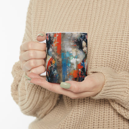 Abstract Wallpaper Bliss: Geisha Painting Ceramic Mug for Coffee Lovers