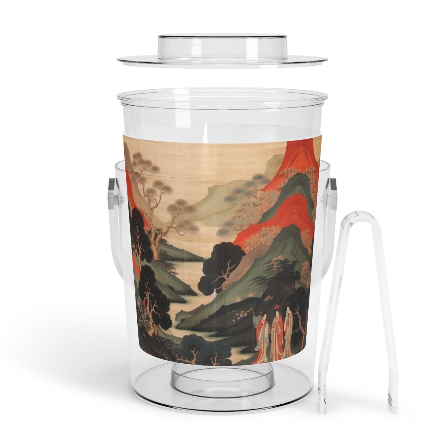 Custom Japanese Tapestry on a Ice Bucket with Tongs- Elevate Your Drink Experience with Unique Artistic Expression