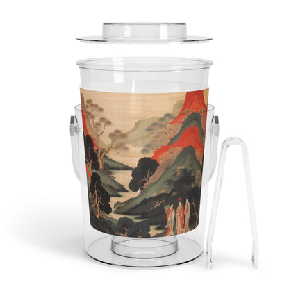 Custom Japanese Tapestry on a Ice Bucket with Tongs- Elevate Your Drink Experience with Unique Artistic Expression