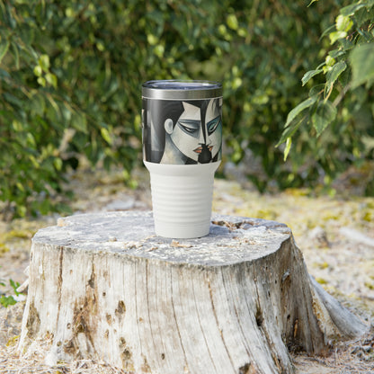 Artistic Finesse: Ringneck Tumbler with Cubist Art, Sip with Abstract Flair and Artistic Precision
