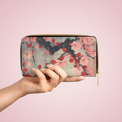 Cherry Blossom Bliss: Zipper Wallet Embracing the Beauty of Floral Art and Drawings
