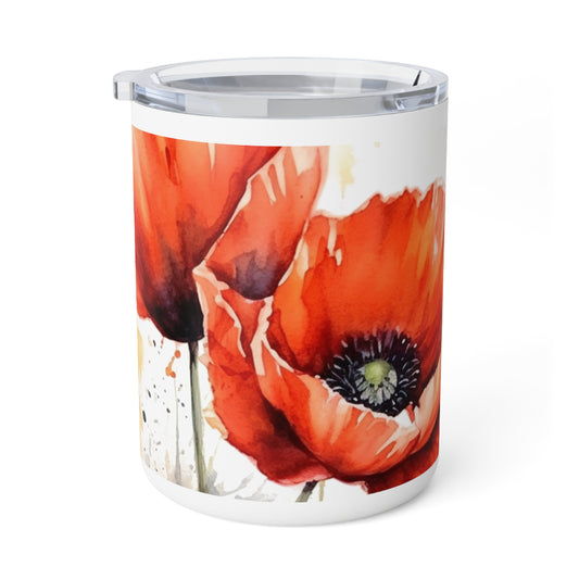 Whimsical Poppy Flower Watercolor Insulated Coffee Mug: An Artistic Delight