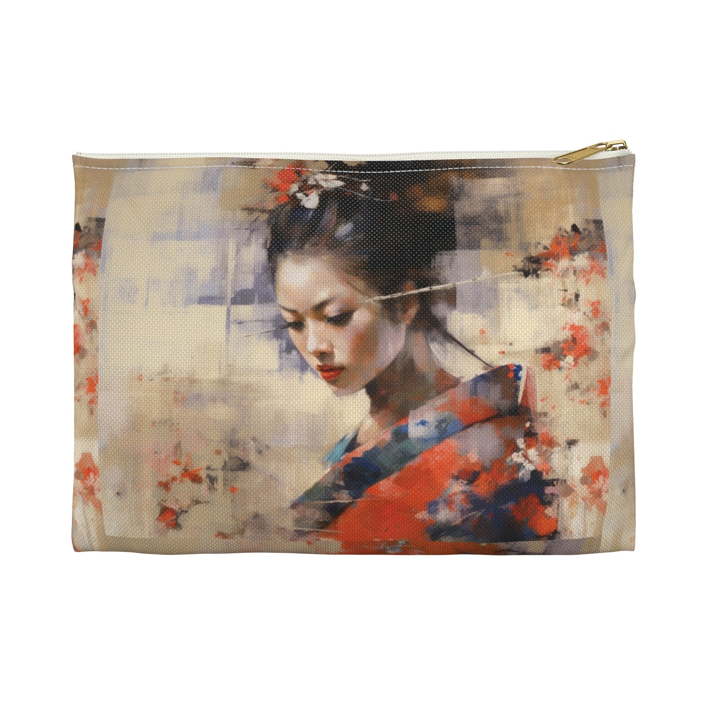 Japanese-Inspired Abstract Oil Painting Accessory Pouch: Celebrating Geisha Beauty