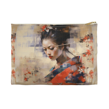 Japanese-Inspired Abstract Oil Painting Accessory Pouch: Celebrating Geisha Beauty