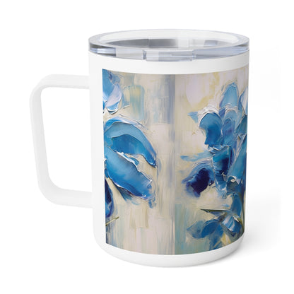 Embrace Artistic Expression with Blue Orchid Abstract Painting Insulated Coffee Mug