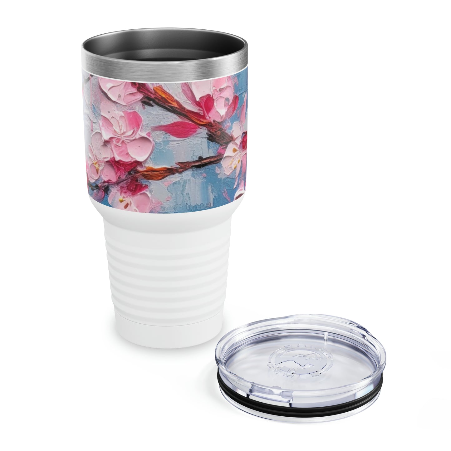 Artistic Elegance: Abstract Oil Painting Cherry Blossom Ringneck Tumbler