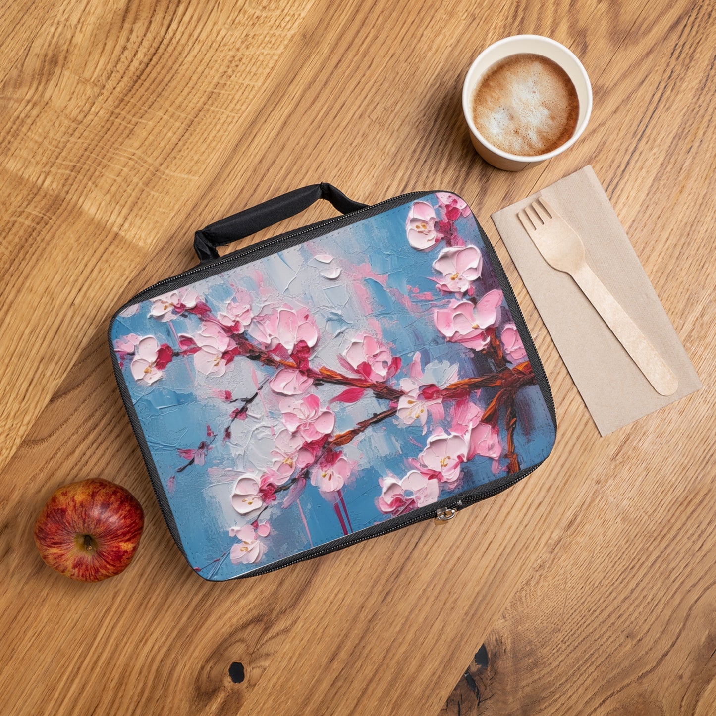 Lunch Bag with Abstract Cherry Blossom Drawing: Embrace the Serenity