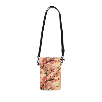 Floral Fusion: Small Cell Phone Wallet  Merging Cherry Blossom Beauty and Artistic Flower Drawings