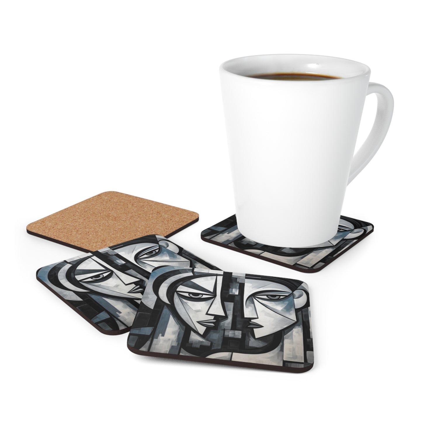 Cubist Paintings Corkwood Coaster Set: Captivating Brush Strokes