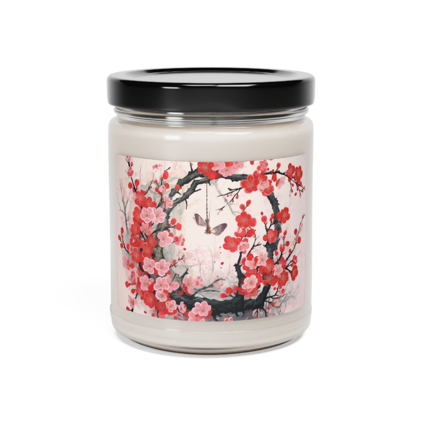 Cherry Blossom Delight: Scented Soy Candle Adorned with Intricate Flower Drawings and Artistry