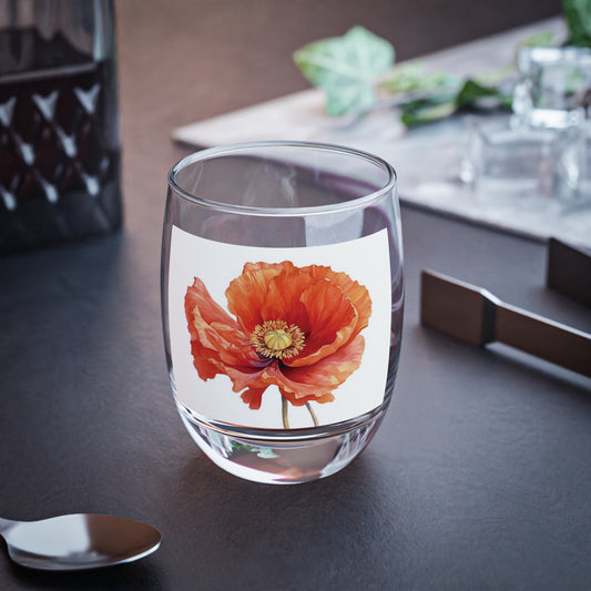 Elegant Floral Watercolor Whiskey Glass: Embrace the Serenity of Poppy Flowers