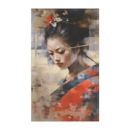 Japanese-Inspired Abstract Oil Painting Kitchen Towel: Celebrating Geisha Beauty