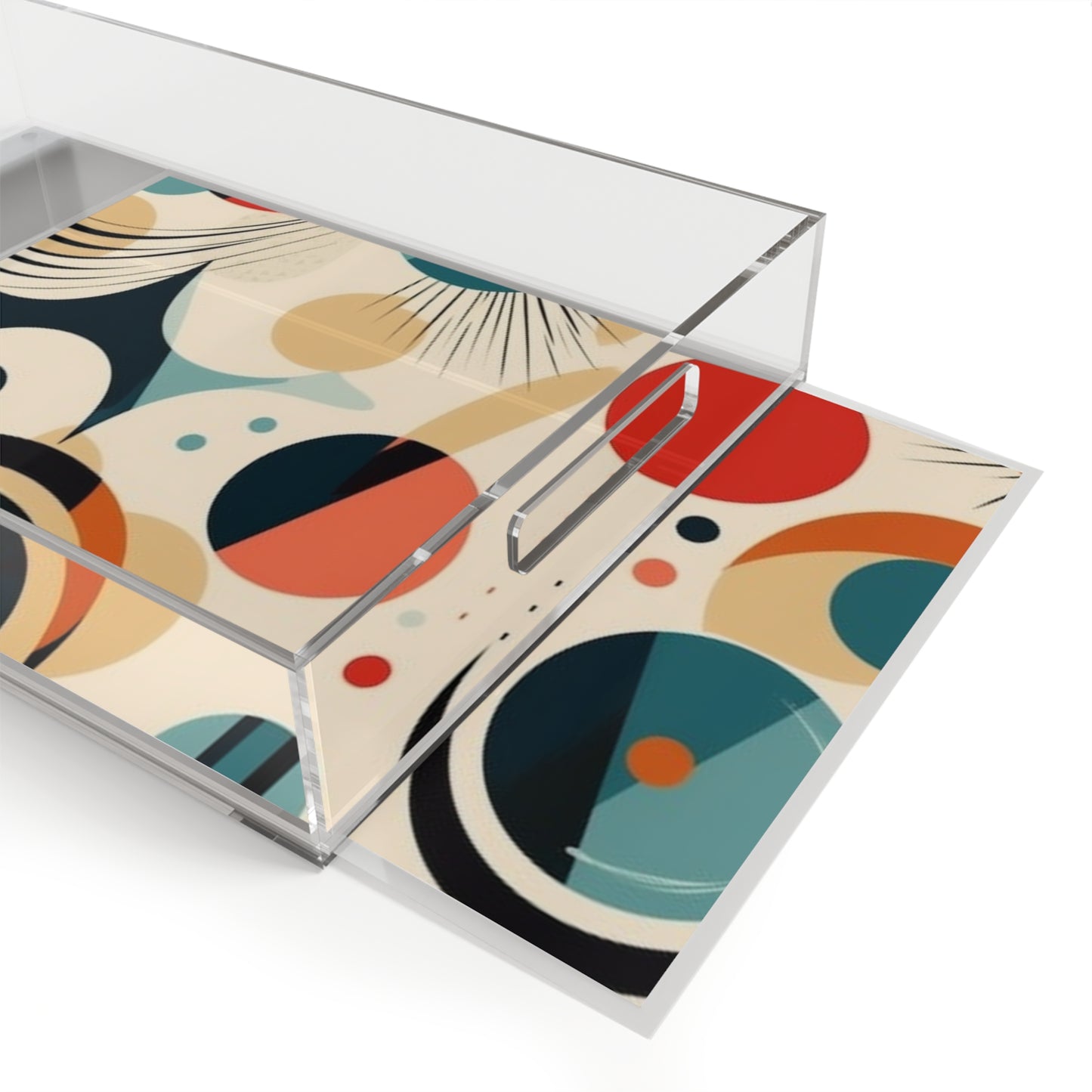 Abstract Elegance: Midcentury Modern Acrylic Serving Tray with Modern Abstract Art and Vintage Fashion