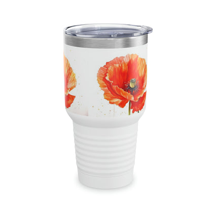 Vibrant Poppies: Ringneck Tumbler with Watercolor Floral Elegance