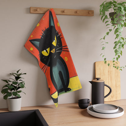 Fashionably Retro Feline: Midcentury Modern Kitchen Towel with a Vintage Cat-Inspired Flair