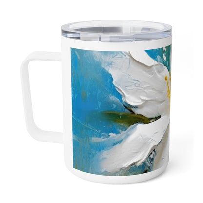 Ethereal Elegance: Insulated Coffee Mug featuring an Abstract Oil Painting of Jasmine