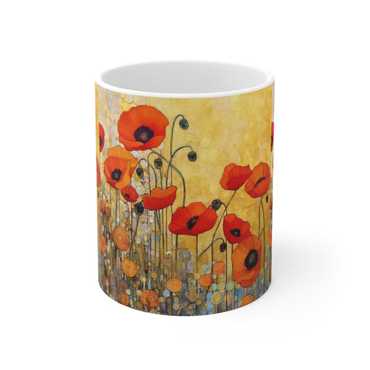 Ceramic Mug Adorned with Gustav Klimt's Poppies