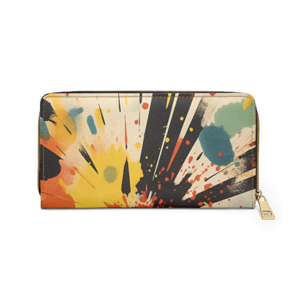 Cosmic Burst: Abstract Art Zipper Wallet