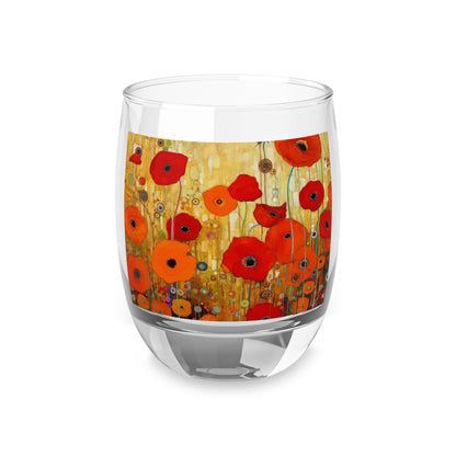 Floral Symphony: Whiskey Glass showcasing Gustav Klimt's Poppies in Art Nouveau