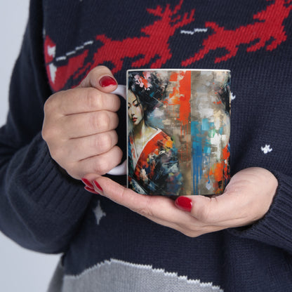 Abstract Wallpaper Bliss: Geisha Painting Ceramic Mug for Coffee Lovers