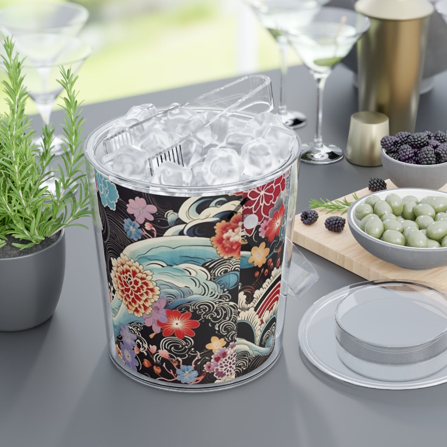 Authentic Japanese Kimono Ice Bucket with Tongs: Embrace Tradition