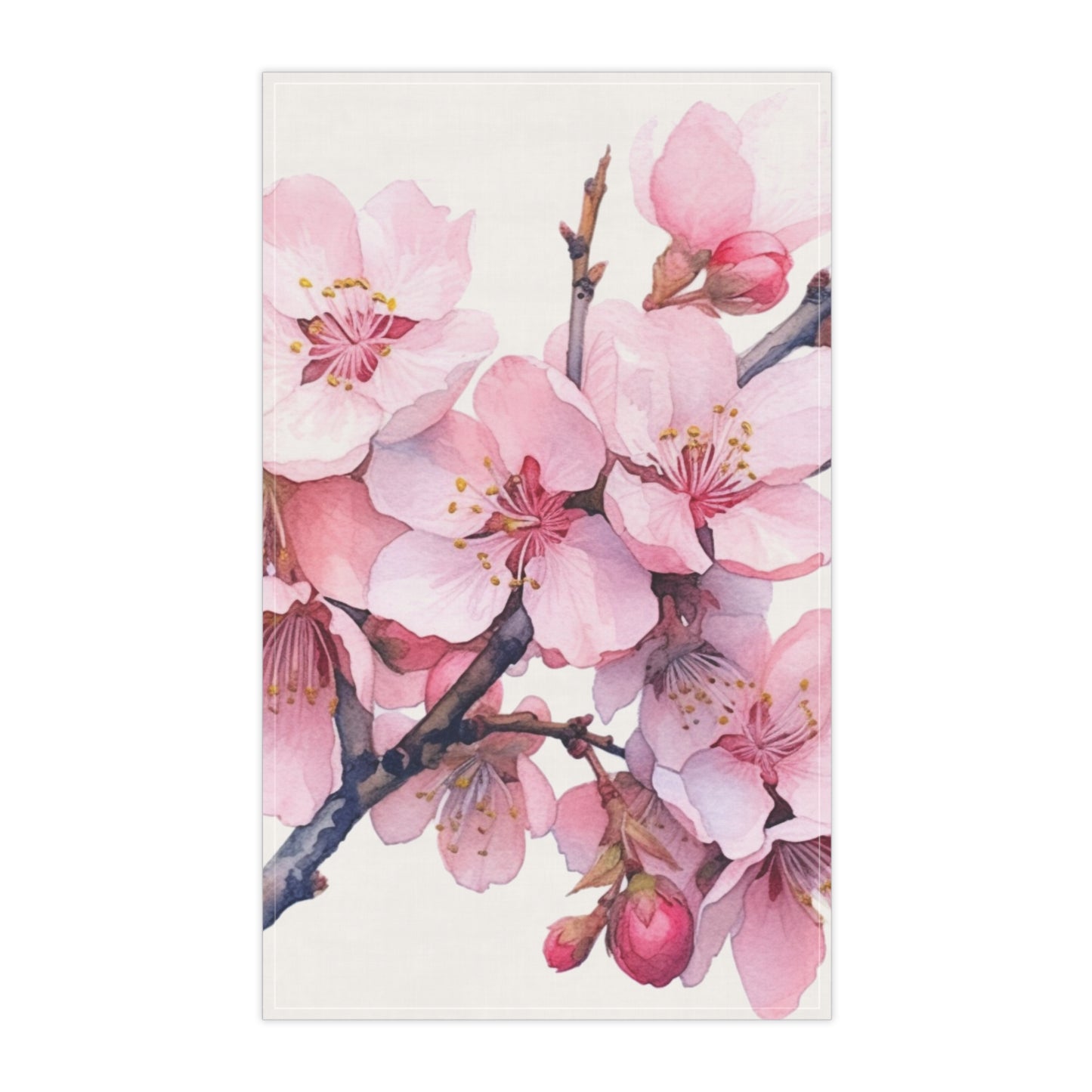 Whimsical Delight: Watercolor Cherry Blossom Tree Kitchen Towel