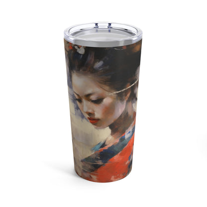 Japanese-Inspired Abstract Oil Painting Tumbler: Celebrating Geisha Beauty