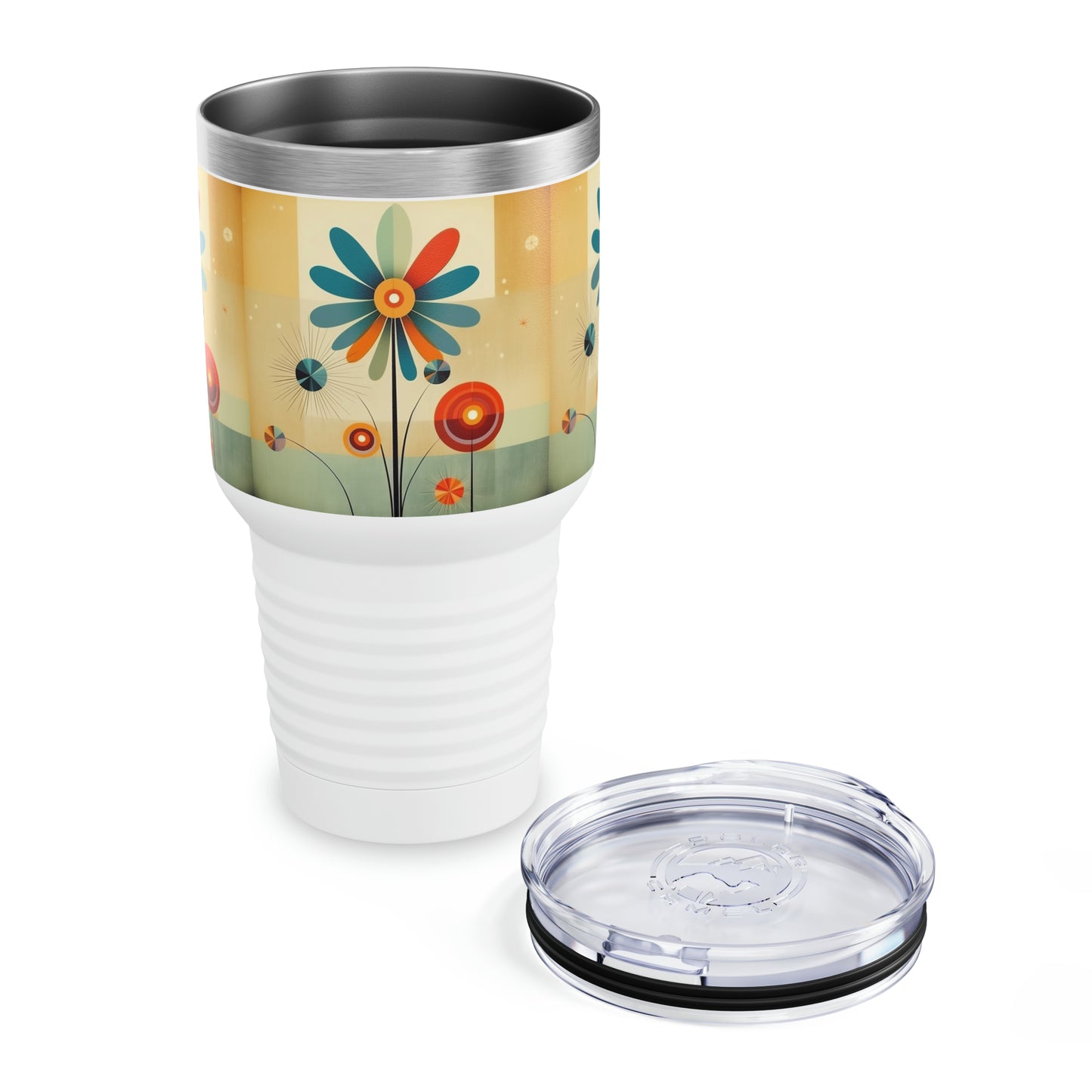 Chic Floral Accents: Midcentury Modern Ringneck Tumbler with Stylish Flower Drawings