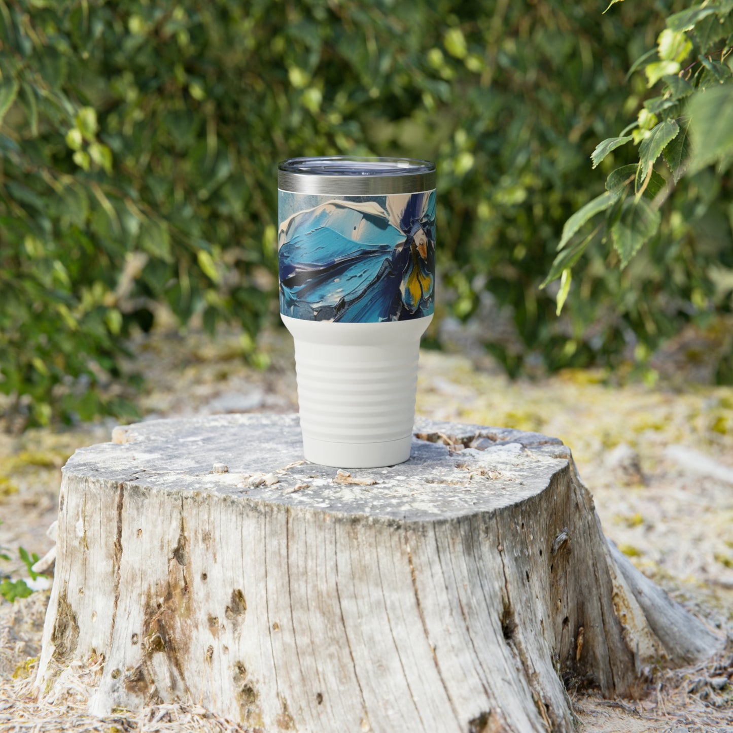 Unleash Your Imagination: Blue Orchid Abstract Painting Ringneck Tumbler, Let Art Inspire Your Every Sip