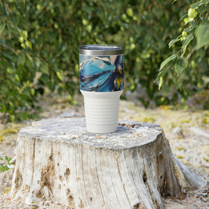 Unleash Your Imagination: Blue Orchid Abstract Painting Ringneck Tumbler, Let Art Inspire Your Every Sip