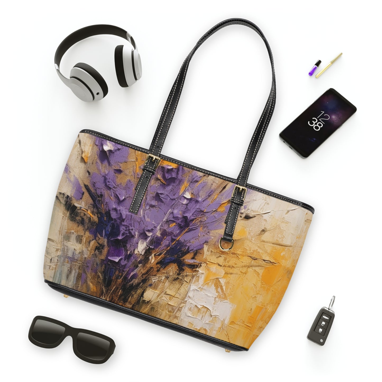 Abstract Lavender Bliss: PU Leather Shoulder Bag for Artistic Inspiration
