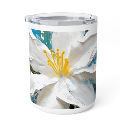 Ethereal Elegance: Insulated Coffee Mug featuring an Abstract Oil Painting of Jasmine