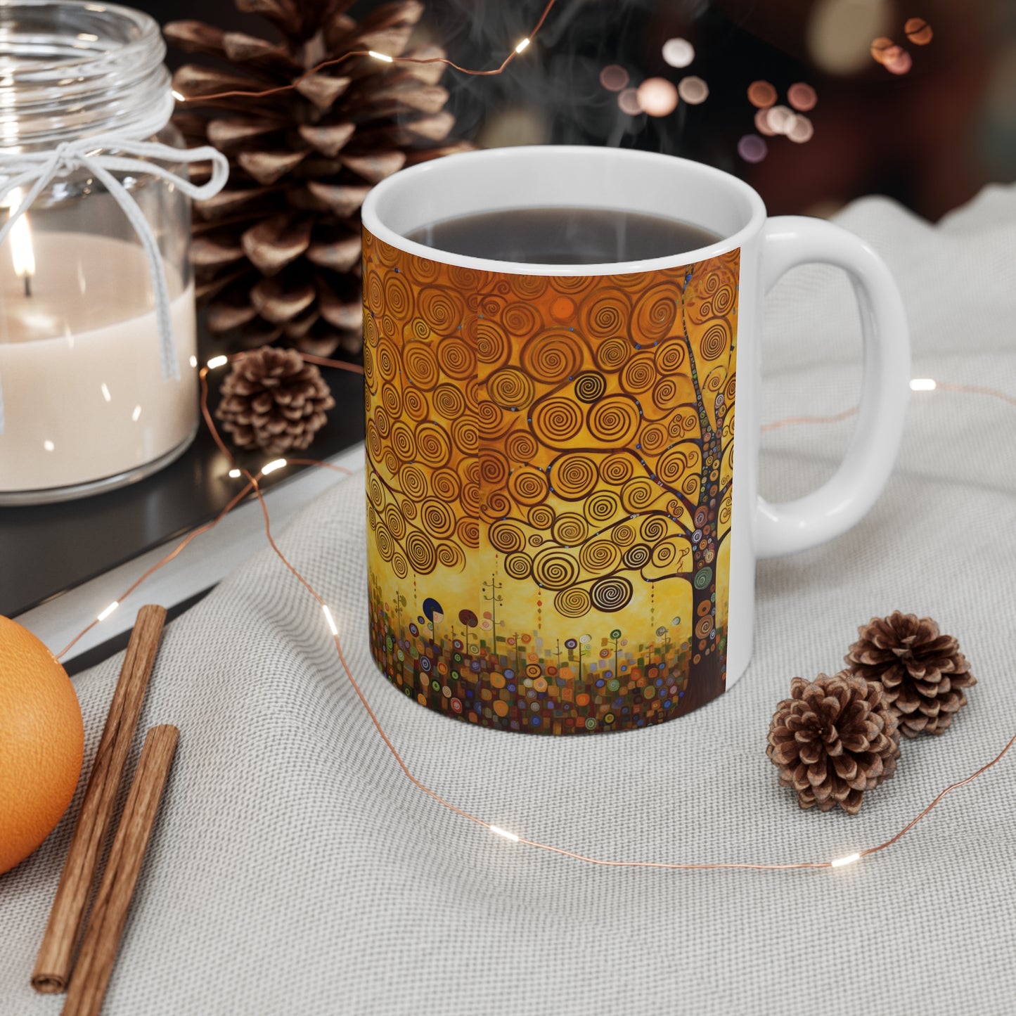 Symbolic Harmony: Gustav Klimt Tree of Life Ceramic Mug, Embrace Artistic Elegance