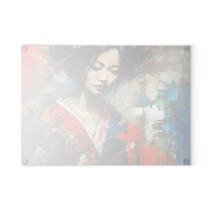 Glass Cutting Board with Geisha Art: Japanese Artistic Flair