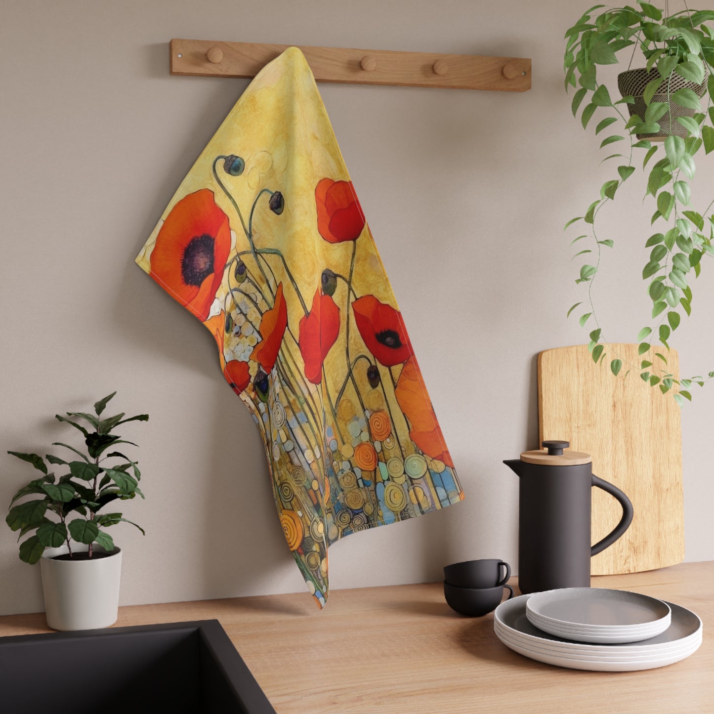 Kitchen Towel Adorned with Gustav Klimt's Poppies