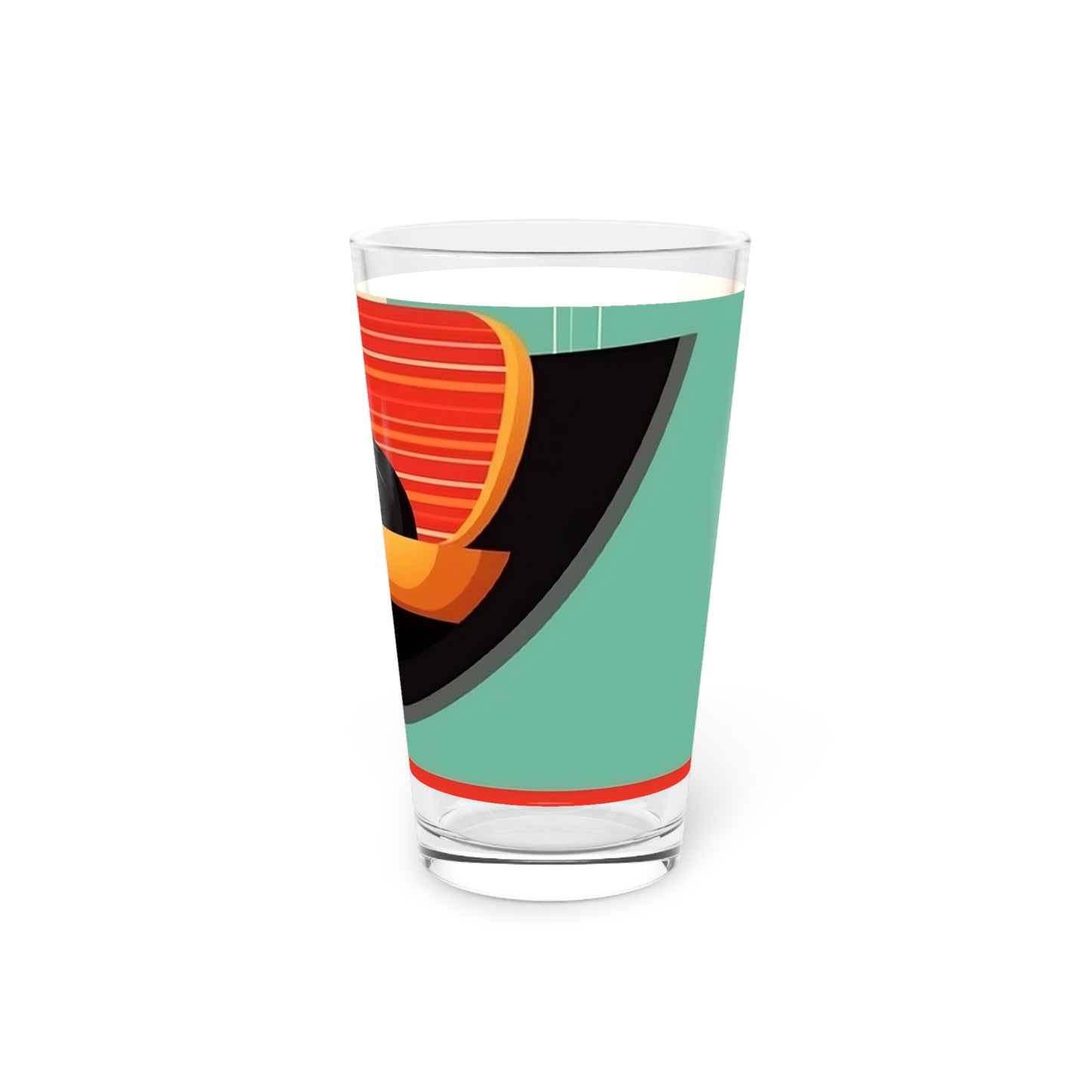Atomic Feline Fusion: Midcentury Modern Pint Glass with Abstract Cat Art