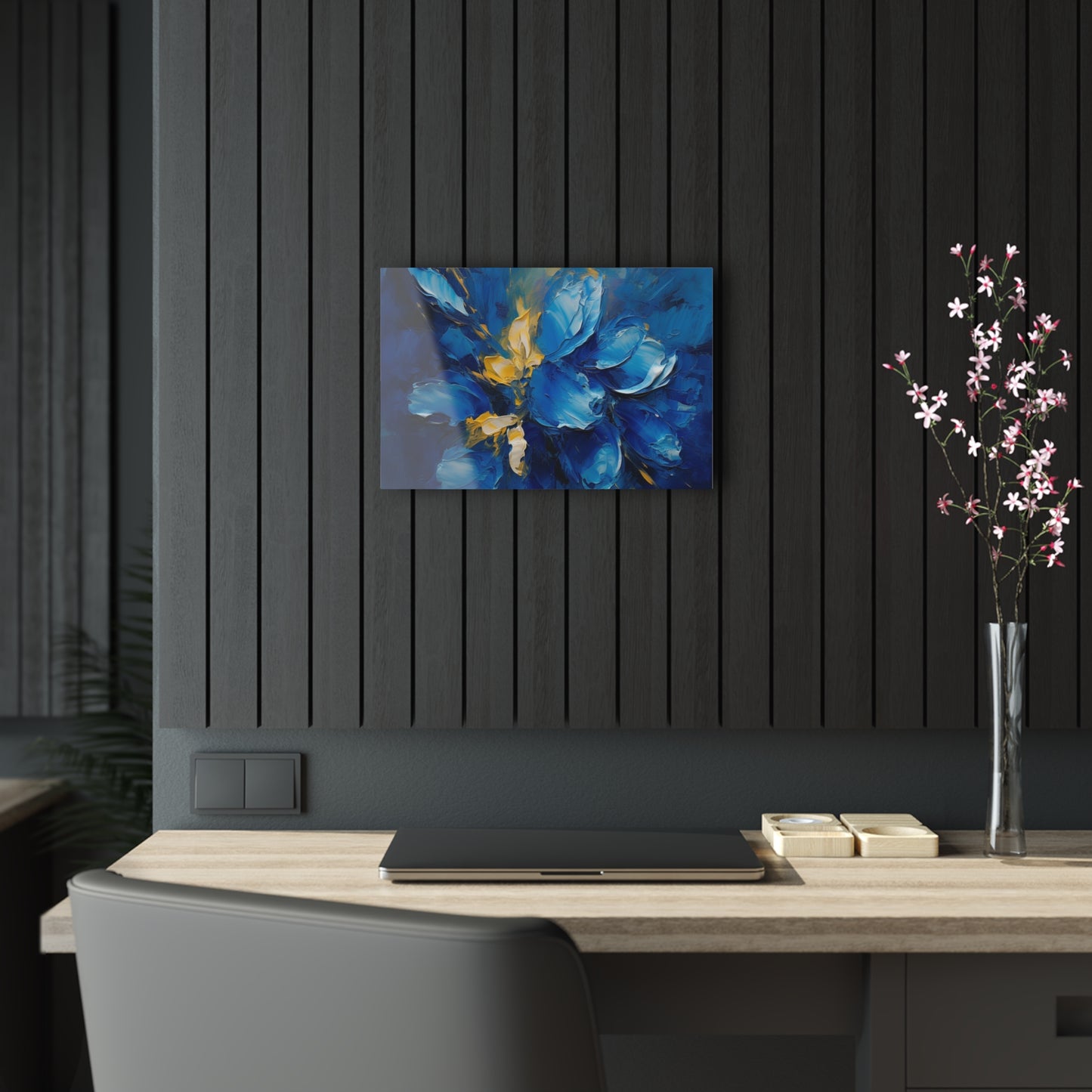Abstract Wallpaper Acrylic Prints: Immersive Floral Beauty with Blue Orchid Motif