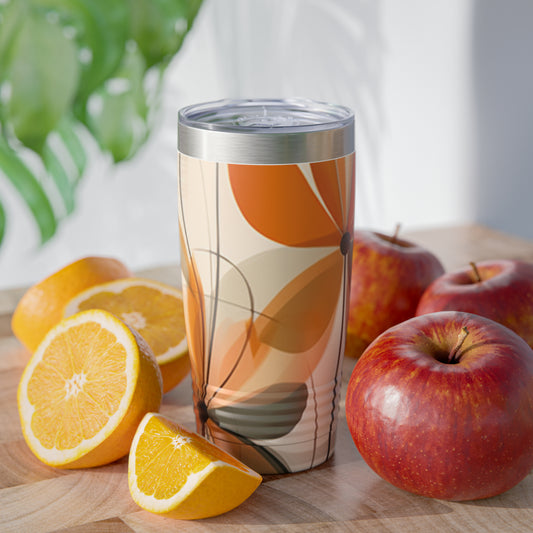 Botanical Chic: Flower Drawings and Minimalist Ringneck Tumbler Design with Midcentury Flair