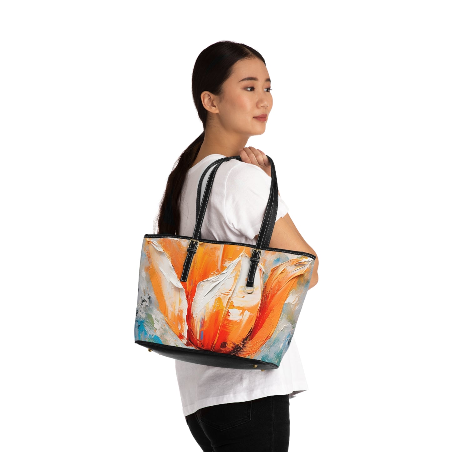 PU Leather Shoulder Bag with Vibrant Orange Tulip: Embrace the Beauty of Nature