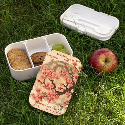 Whimsical Blossom Dreams: Bento Box with Delightful Flower Drawings and Cherry Blossoms