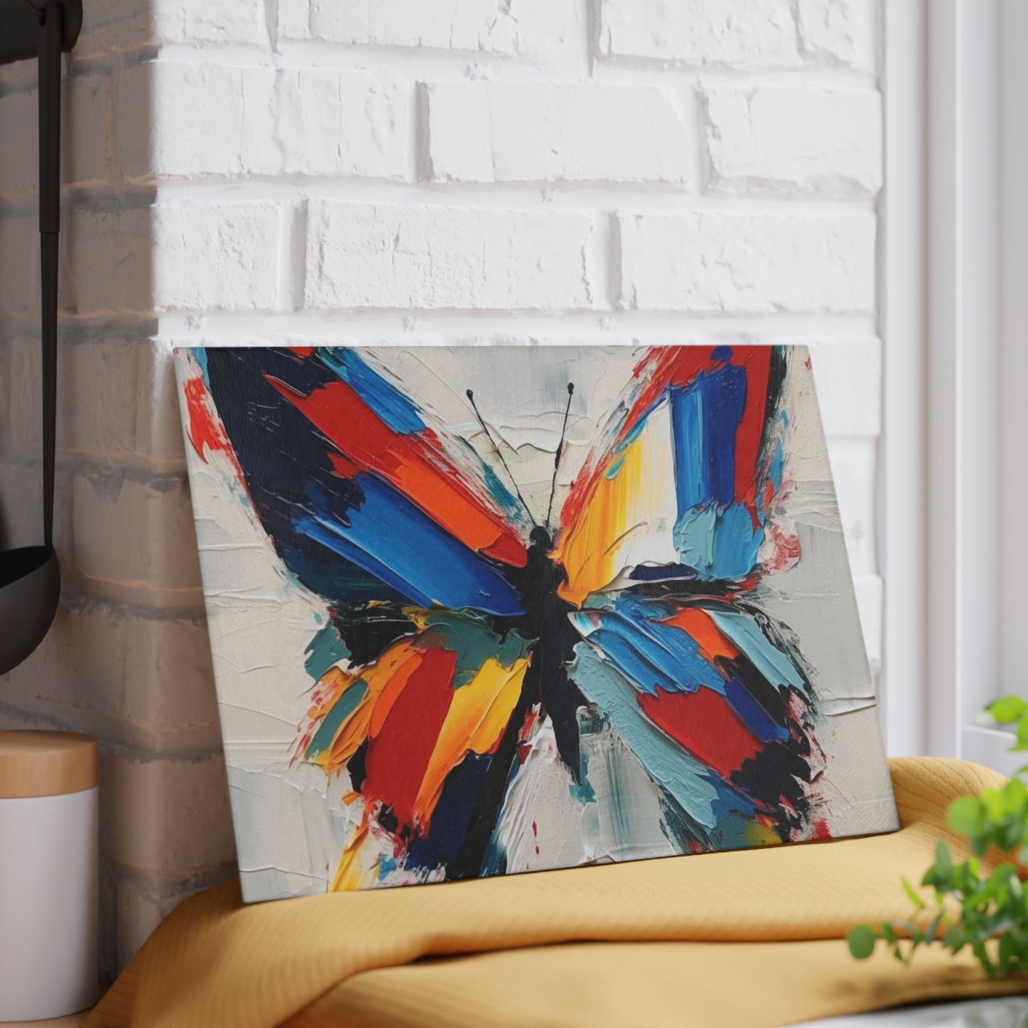 Abstract Glass Cutting Board for Art Lovers: Butterfly-Inspired Delight