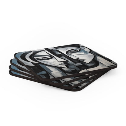 Cubist Paintings Corkwood Coaster Set: Captivating Brush Strokes