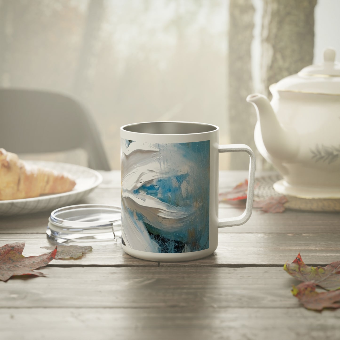 Ethereal Elegance: Insulated Coffee Mug featuring an Abstract Oil Painting of Jasmine