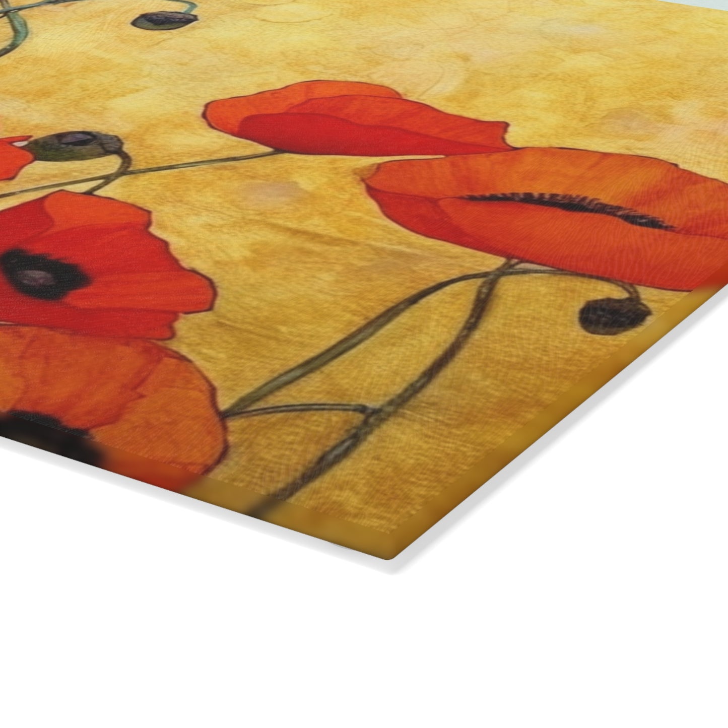 Glass Cutting Board Adorned with Gustav Klimt's Poppies