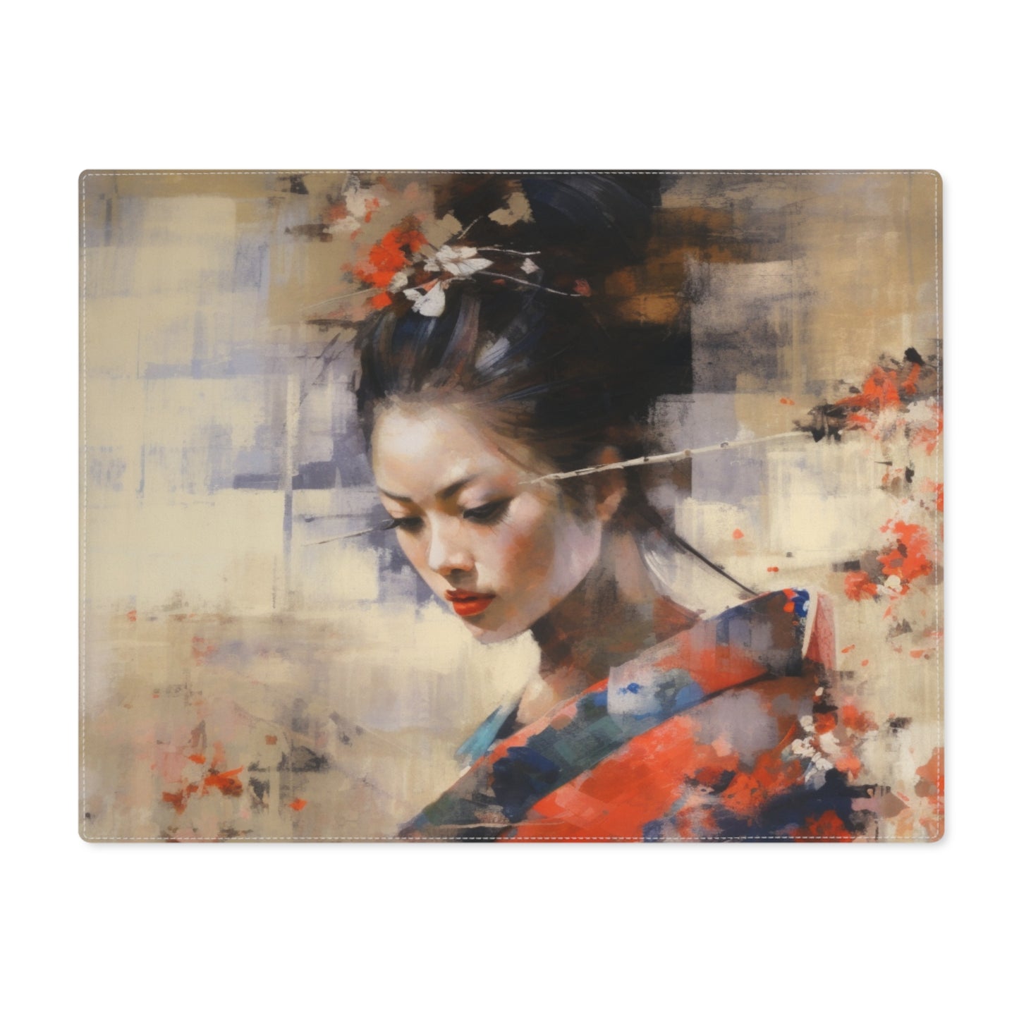 Japanese-Inspired Abstract Oil Painting Placemat: Celebrating Geisha Beauty
