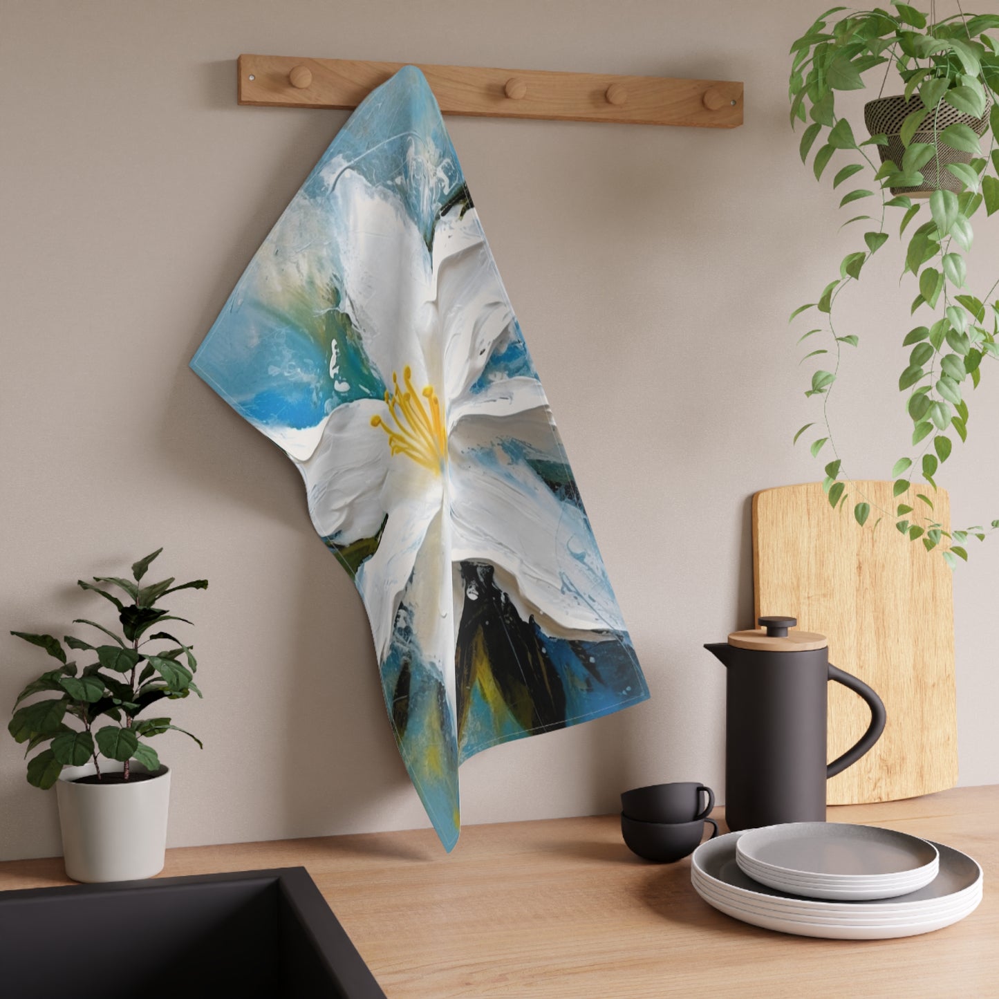 Ethereal Elegance: Kitchen Towel featuring an Abstract Oil Painting of Jasmine