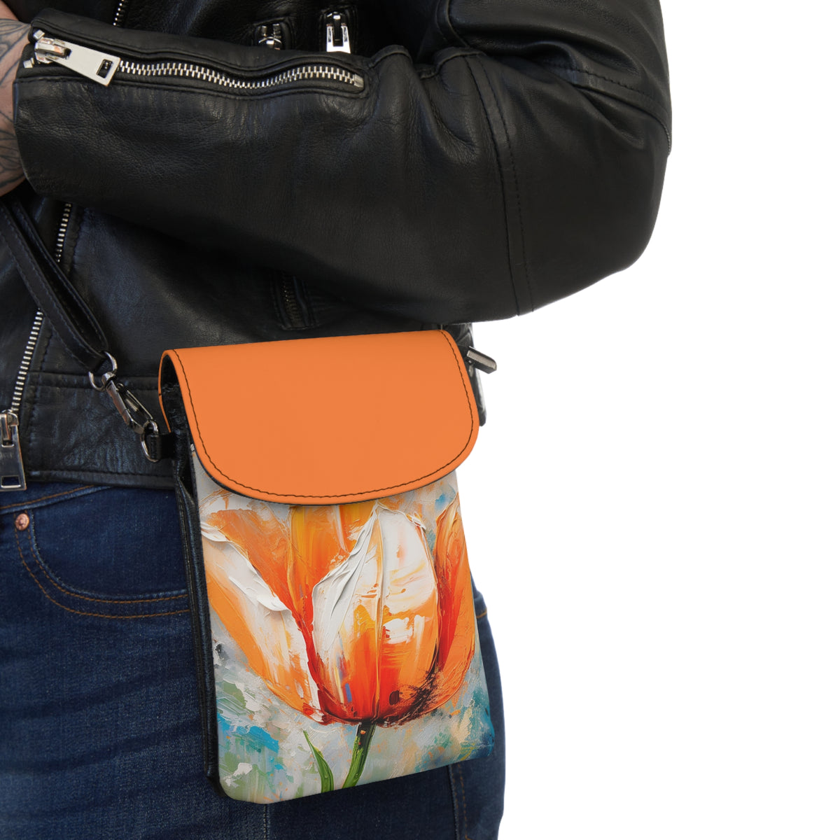 Small Cell Phone Wallet with Vibrant Orange Tulip: Embrace the Beauty of Nature